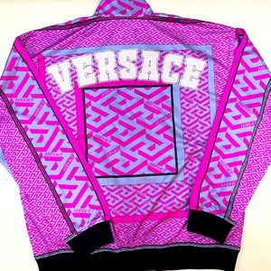 Versace Pink White Geometric Zip-Up Track Jacket